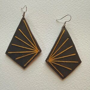 Geometric Brown and Yellow Leather Earrings